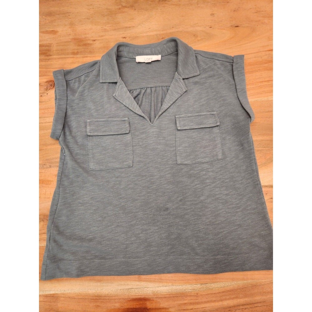 Loft Olive Green Short-Sleeve Camp Shirt Women's Size XS Casual Utility Shirt